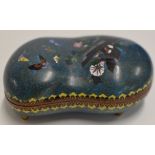 UNUSUAL LATE 19TH CENTURY CHINESE CLOISONNÉ ENAMEL ON COPPER SHAPED LIDDED BOX DECORATED WITH