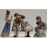 GROUP OF 3 LLADRO PORCELAIN FIGURINE ORNAMENTS - BOUQUET OF BLOSSOMS 05895, GIRL ADORNING PAMELA