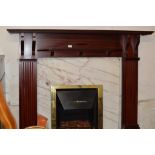 MAHOGANY FIRE SURROUND WITH MARBLE HEARTH BACKPLATE AND ELECTRIC FIRE