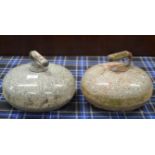 PAIR OF OLD CURLING STONES WITH HANDLES