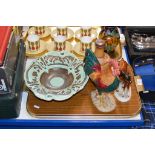 TRAY CONTAINING BESWICK LEGHORN ORNAMENT, GRANTS DECANTER, POTTERY BOWL AND HORSE ORNAMENT