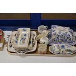 TRAY WITH VARIOUS PIECES OF MASONS POTTERY WARE