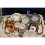 TRAY CONTAINING CROWN DEVON SUGAR & CREAM SET, QUANTITY ROYAL STANDARD TEA WARE, CARLTON LIDDED JAR,