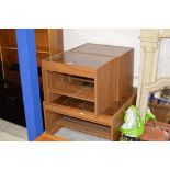 TEAK FINISHED TILE TOP COFFEE TABLE WITH PAIR OF MATCHING SIDE TABLES