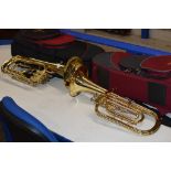 2 BRASS HORNS WITH CARRY BAGS