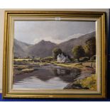 GILT FRAMED OIL PAINTING ON CANVAS - LOCH RANZA, ARRAN, BY IAN DOUGLAS 86