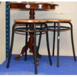 OCCASIONAL TABLE & PAIR OF INDUSTRIAL STYLE STOOLS