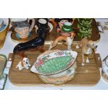 TRAY CONTAINING VARIOUS DOG ORNAMENTS, MALING DISH & 2 OTHER DISHES