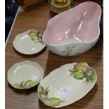 3 CLARICE CLIFF DISHES & MALING LUSTRE BASKET