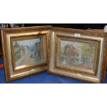 PAIR OF GILT FRAMED PAINTINGS, SPRING ON THE KELVIN & IN CROMARTY, INITIALLED R.R.