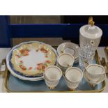 TRAY CONTAINING QUANTITY ROYAL ALBERT COFFEE WARE, CRYSTAL LIDDED JAR, VARIOUS DISHES ETC