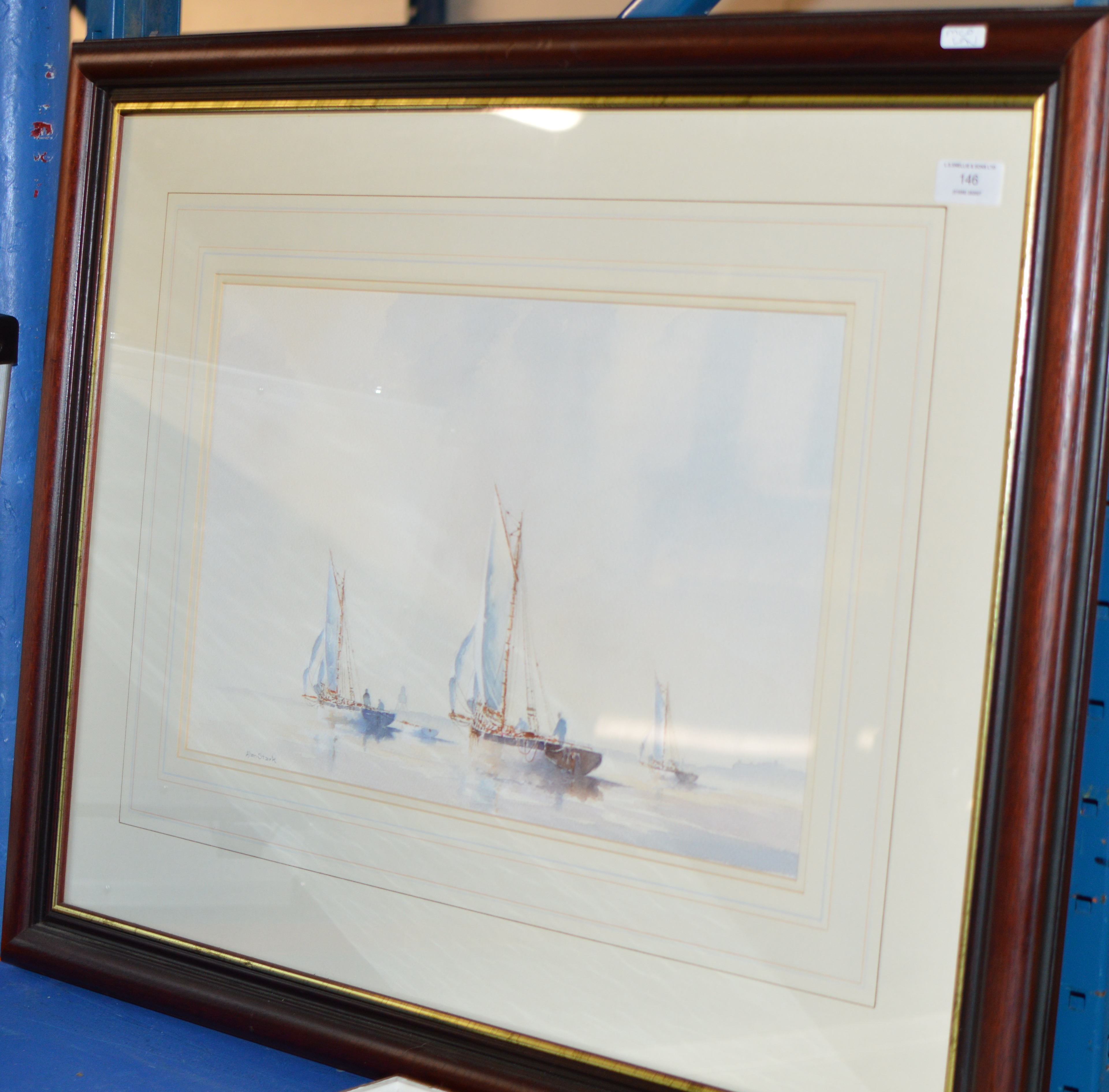 FRAMED WATERCOLOUR "YACHTS" SIGNED ALAN STARK