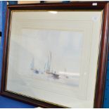 FRAMED WATERCOLOUR "YACHTS" SIGNED ALAN STARK
