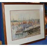 FRAMED WATERCOLOUR - HARBOUR SCENE, SIGNED BOURNE