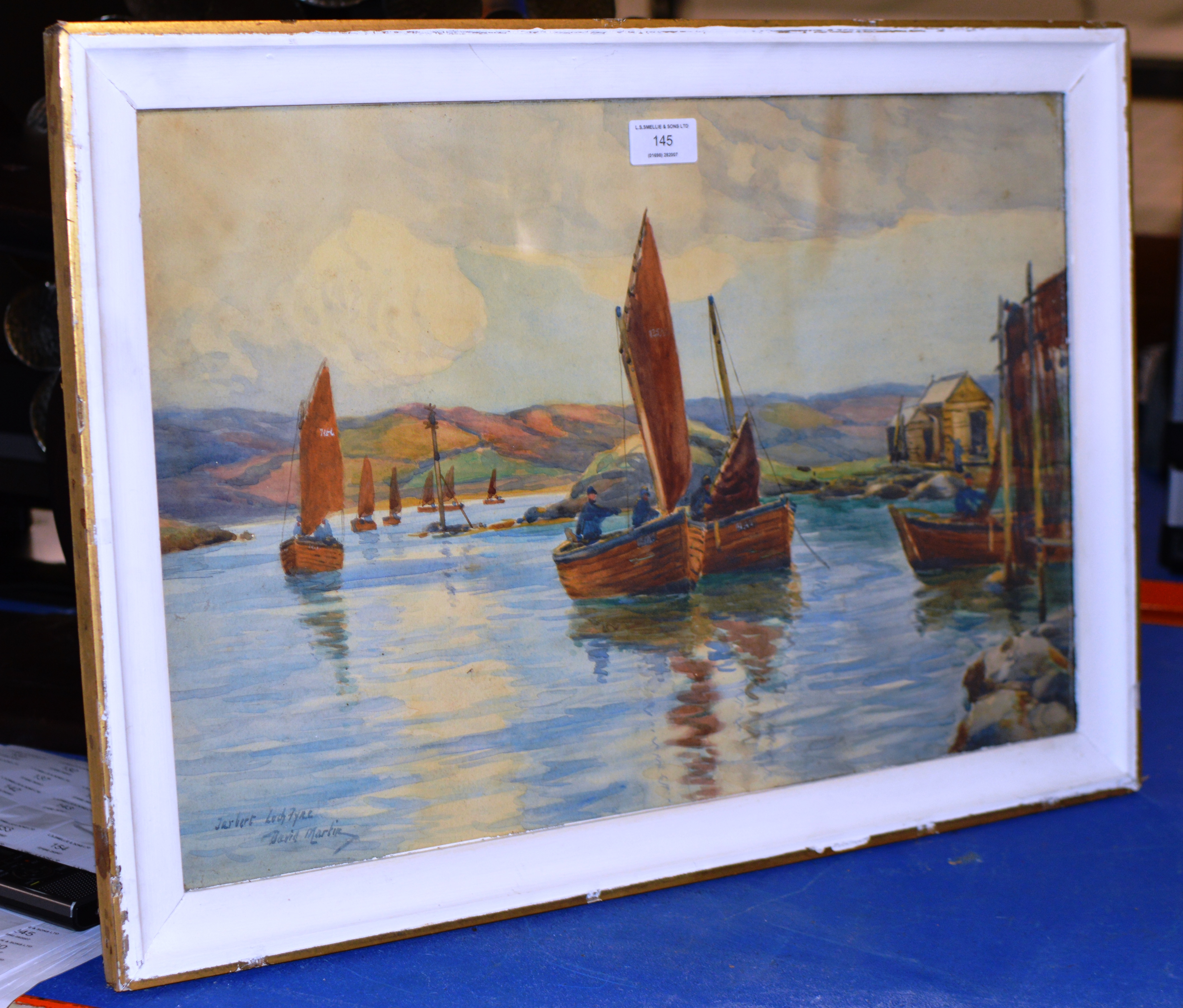 FRAMED WATERCOLOUR "TARBERT, LOCH FYNE" SIGNED DAVID MARTIN