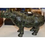 HEAVY REPRODUCTION CHINESE RHINO DISPLAY WITH CHARACTER MARKS ON BASE