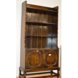 OAK BOOKCASE WITH PRESS BENEATH