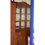 OAK KITCHEN DRESSER WITH LEADED GLASS DOORS