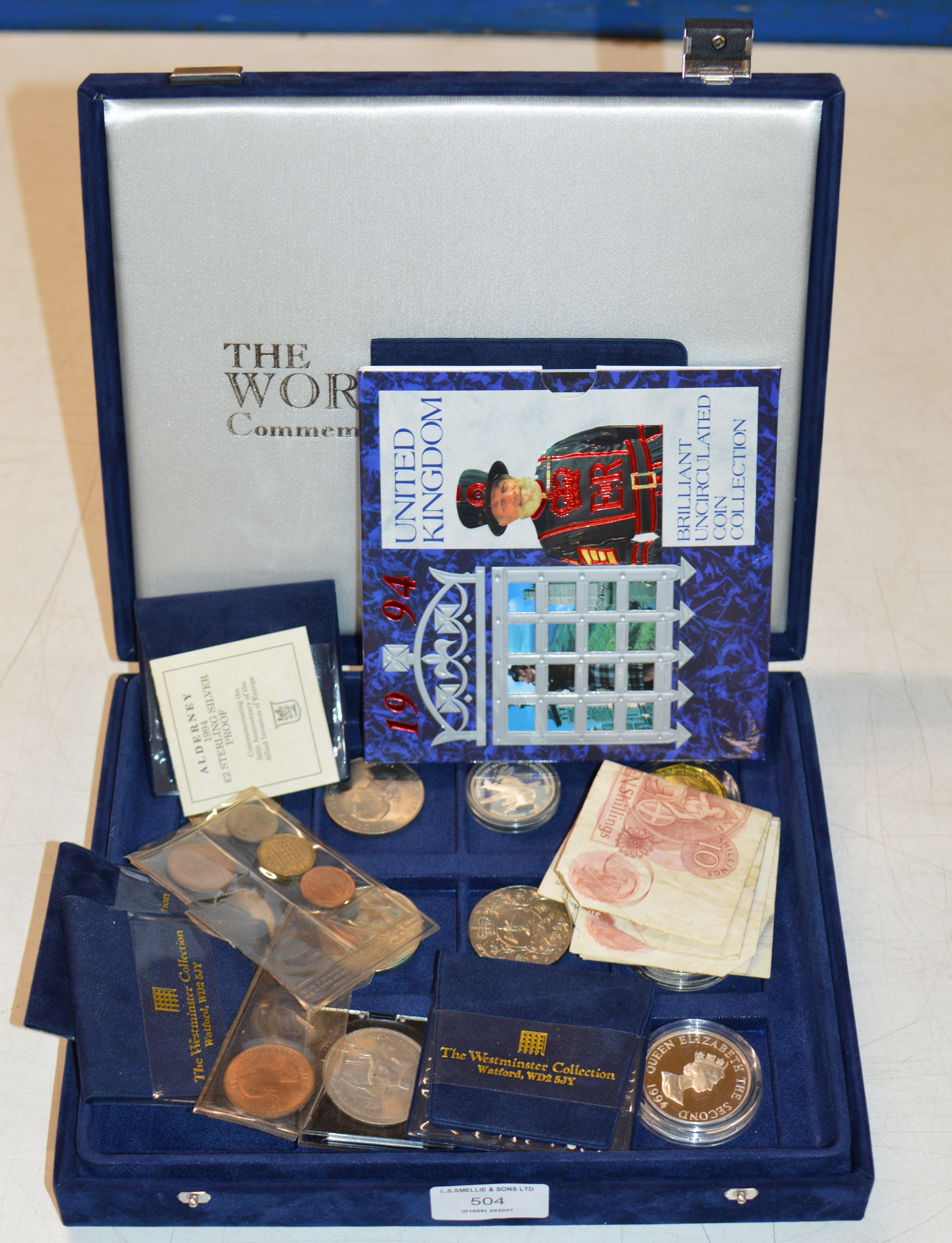 QUANTITY VARIOUS COINAGE, COMMEMORATIVE COINS, BANK NOTES ETC
