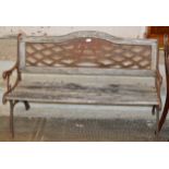 GARDEN BENCH WITH WROUGHT IRON ENDS & BACK