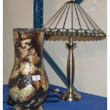 DECORATIVE CRACKLE GLASS EFFECT VASE & MODERN LAMP WITH SHADE