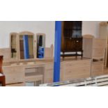 6 PIECE MODERN LIMED OAK BEDROOM SUITE COMPRISING DRESSING TABLE WITH TRIPLE MIRROR, DRESSING STOOL,