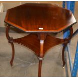 EDWARDIAN INLAID MAHOGANY OCTAGONAL WINDOW TABLE ON BRASS CASTERS