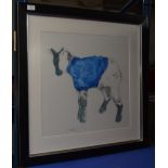 LARGE FRAMED COLOURED DRAWING OF A SHEEP, SIGNATURE INDISTINCT