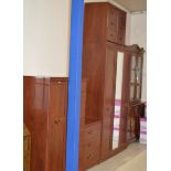 5 PIECE MODERN MAHOGANY FINISHED BEDROOM SUITE COMPRISING TALLBOY, DRESSING CHEST, PAIR OF 3