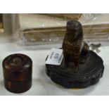 OLD EGYPTIAN STYLE CAR MASCOT & OLD WOODEN POCKET INKWELL