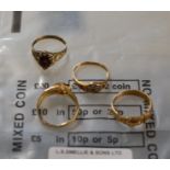 3 VARIOUS 9 CARAT GOLD DRESS RINGS - APPROXIMATE WEIGHT = 8.5 GRAMS & 15 CARAT GOLD DRESS RING -