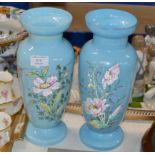 PAIR OF DECORATIVE HAND PAINTED GLASS VASES