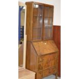 WALNUT BUREAU BOOKCASE OVER 3 DRAWERS