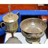 E.P.N.S. LIDDED TROPHY & LARGE E.P.N.S. BOWL