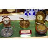 VARIOUS WEATHER GAUGES, BAROMETER, CALENDAR, CHRONOSTAMP CLOCK ETC