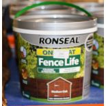 5x 5 LITRE TUBS OF RONSEAL FENCELIFE ONE COAT MEDIUM OAK PAINT