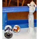 3 VARIOUS PAPER WEIGHTS & ROYAL DOULTON REFLECTIONS "SWEET PERFUME" HN3094 FIGURE