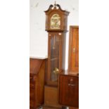 MAHOGANY CASED GRANDFATHER CLOCK WITH PENDULUM & WEIGHTS