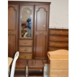 4 PIECE MAHOGANY BEDROOM SUITE COMPRISING TRIPLE DOOR WARDROBE, CHEST OF DRAWERS & 2 BEDSIDE