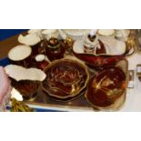 TRAY CONTAINING VARIOUS CARLTON WARE ROUGE ROYALE VASES, LAMPS, JUG, PLATES, GINGER JAR ETC