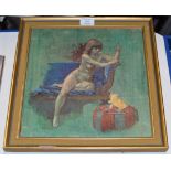 GILT FRAMED OIL PAINTING ON CANVAS - NUDE LADY WITH A CAT, BY ANTHONY HOBSON, WARWICKSHIRE, FROM THE