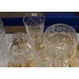 TRAY CONTAINING ASSORTED CRYSTAL WARE, VASES, LARGE BOWLS ETC
