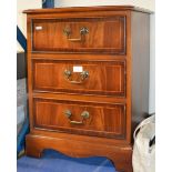 REPRODUCTION INLAID YEW WOOD 3 DRAWER CHEST ON BRACKET FEET