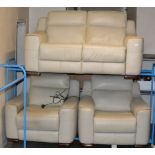 3 PIECE MODERN CREAM LEATHER LOUNGE SUITE COMPRISING 2 SEATER SETTEE & 2 SINGLE ARM CHAIRS