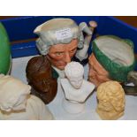 2 DOULTON CHARACTER JUGS & 4 VARIOUS BUST ORNAMENTS