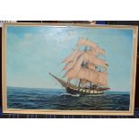 23¾" X 35¾" FRAMED OIL ON CANVAS - HMS BEAGLE, BY JOHN MCKIM, SIGNED LOWER RIGHT