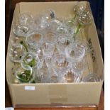 BOX CONTAINING VARIOUS, CUT CRYSTAL WARE, GLASSWARE, STEM GLASSES ETC