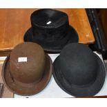 TOP HAT & 2 BOWLER HATS