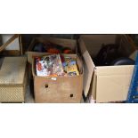 4 BOXES WITH VARIOUS TOYS, JIGSAWS, MODEL CARS ETC