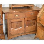 48" OAK ARTS & CRAFTS SIDEBOARD WITH 2 DRAWERS & DOUBLE DOOR PRESS